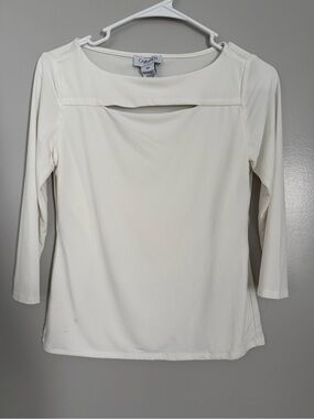Carmen Marc Valvo Cream Long-Sleeve Top with Front Keyhole